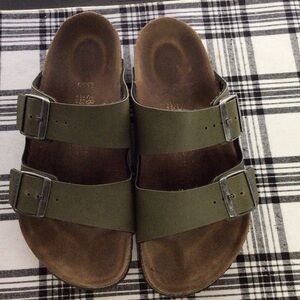 Olive Green Leather Birkenstocks Size 38